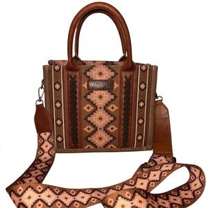 Wrangler Geometric Patterned Tan and Brown Crossbody Bag LIKE NEW!
